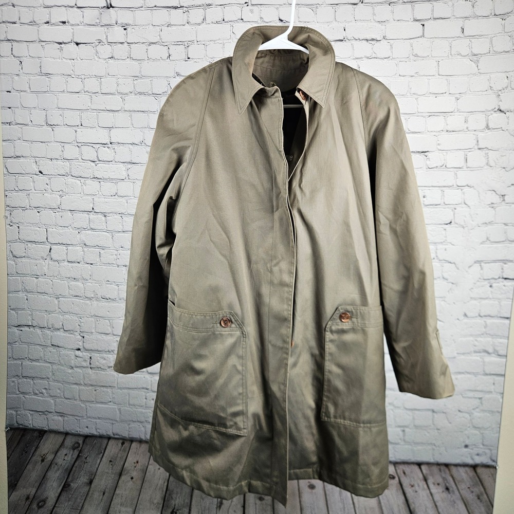 Brem Rainwear Khaki Trench Coat Plaid Wool Blend Removable Liner Size 10 Mens